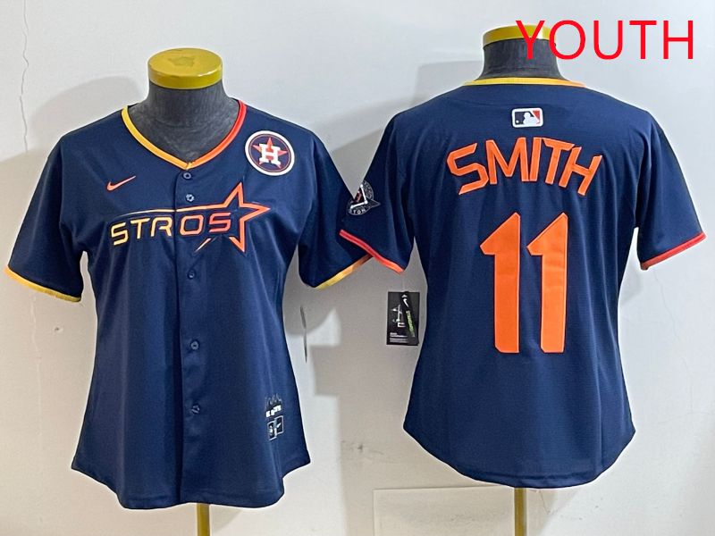 Youth Houston Astros #11 Smith Blue three generations Joint Name Nike 2025 MLB Jersey style 2